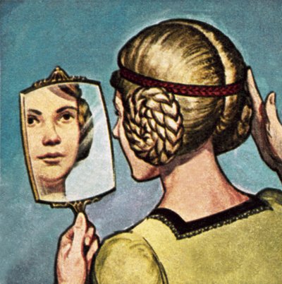 Medieval Girl Looking into a Mirror by English School